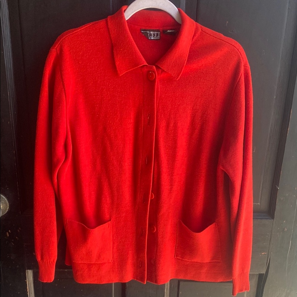 Bright Red Button-Up Cardigan